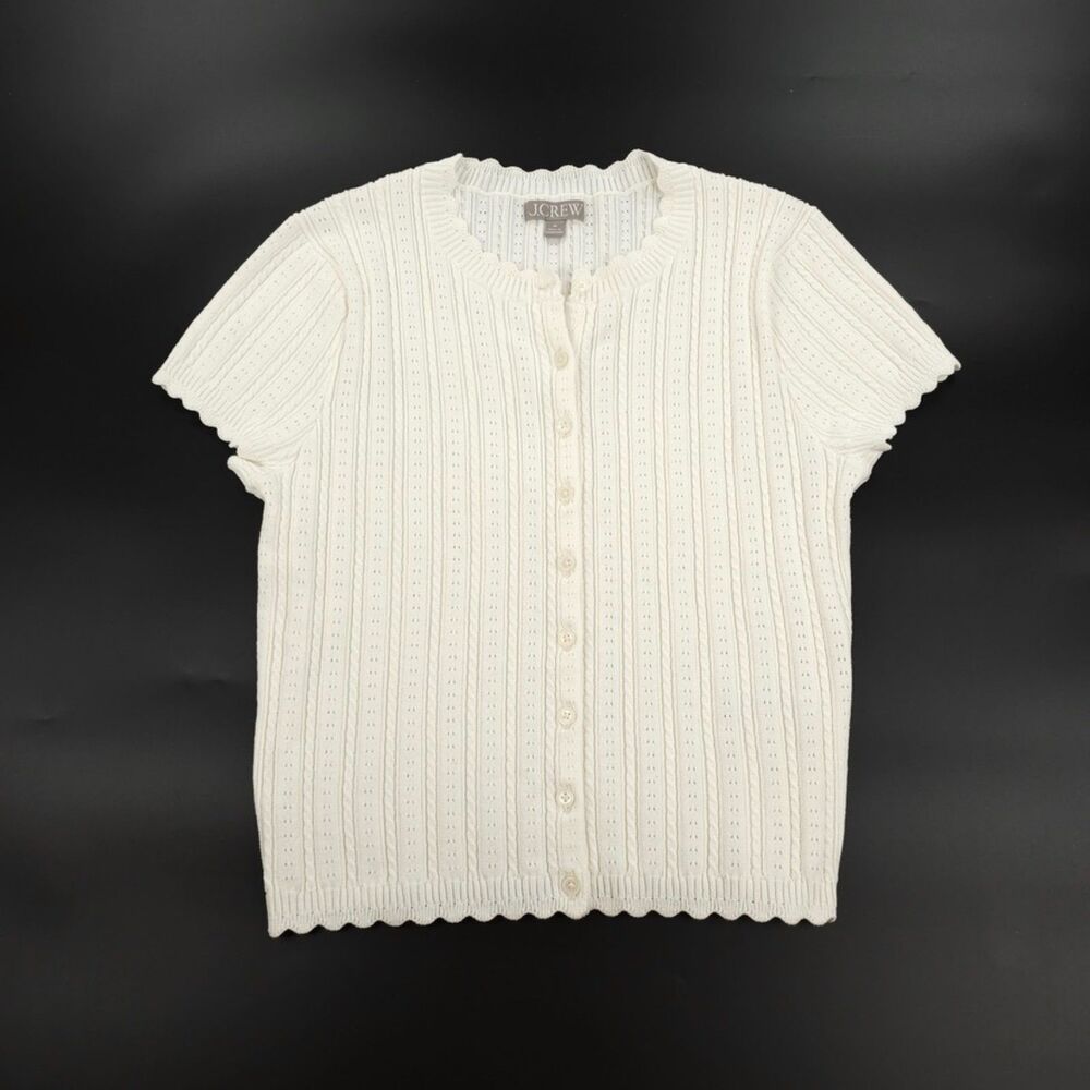 J. Crew Cream Short-Sleeve Button-Up Eyelet Cardigan